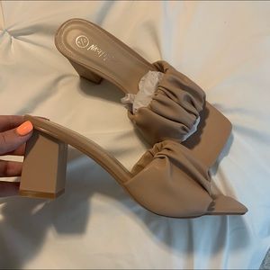 Nastygal Ruched Strap Mule Heels